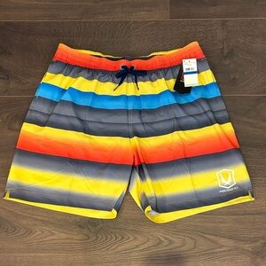 NWT Perry Ellis Men's Vibrant Striped Swim Shorts XL Redsand